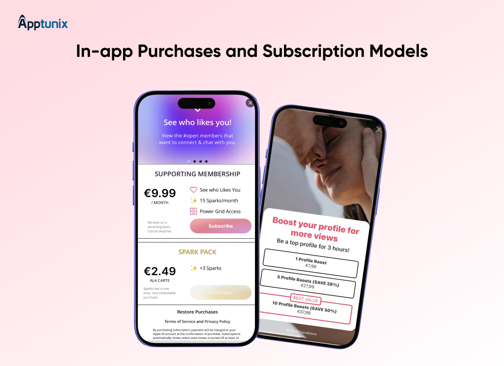 In-app purchases and subscription models in dating app